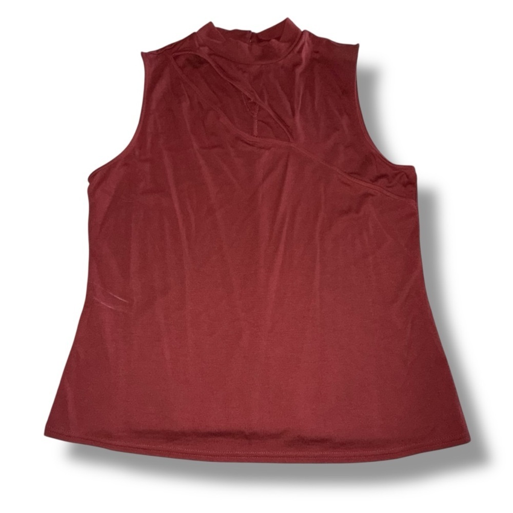 NWT HALOGEN Cut-Out Sleeveless Mock Neck Top - XXL Burgundy Russet - Picture 5 of 10